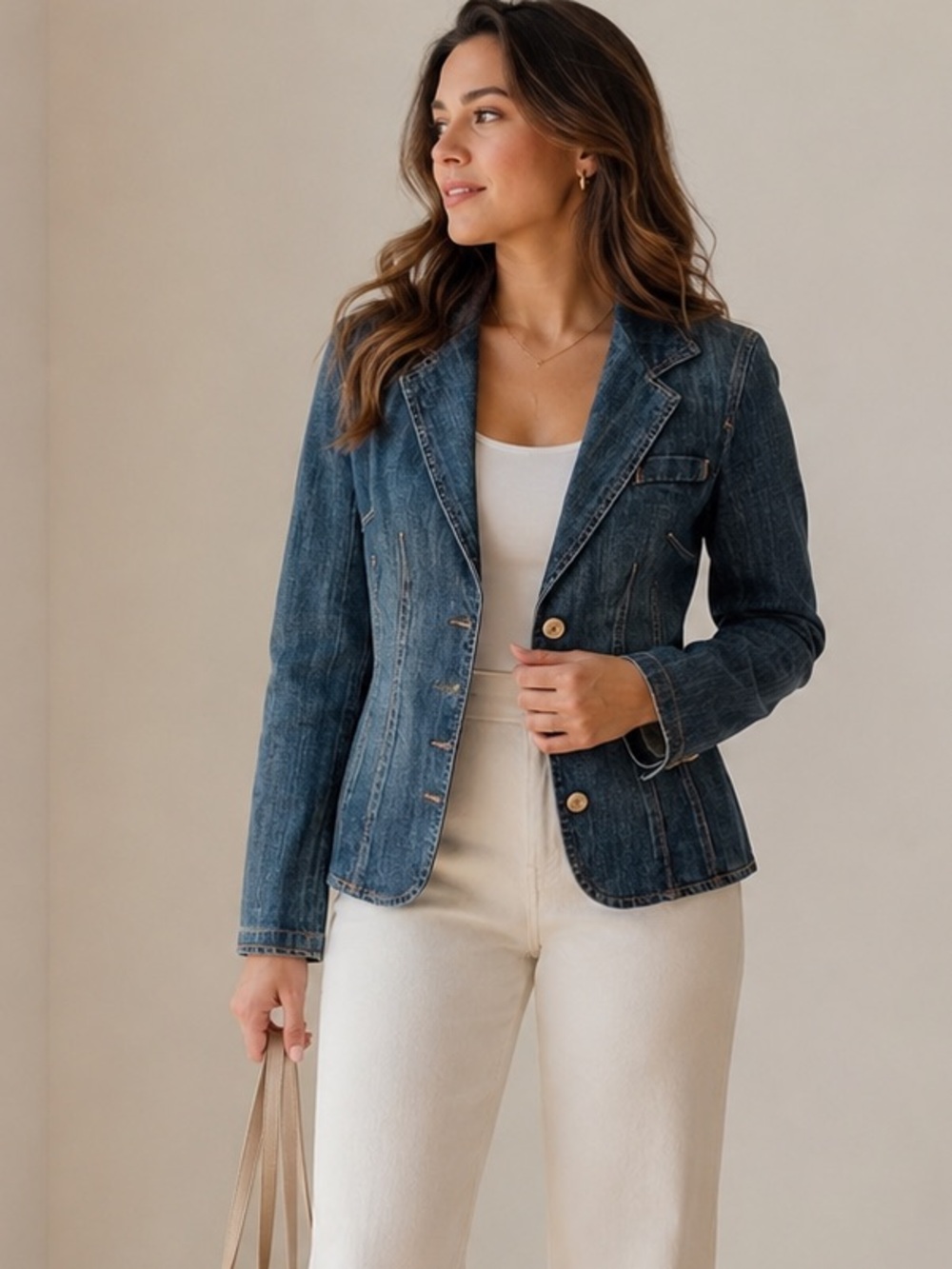 Vigor Studio Denim Blazer Dark Wash Stretch Tailored Fitted Size S